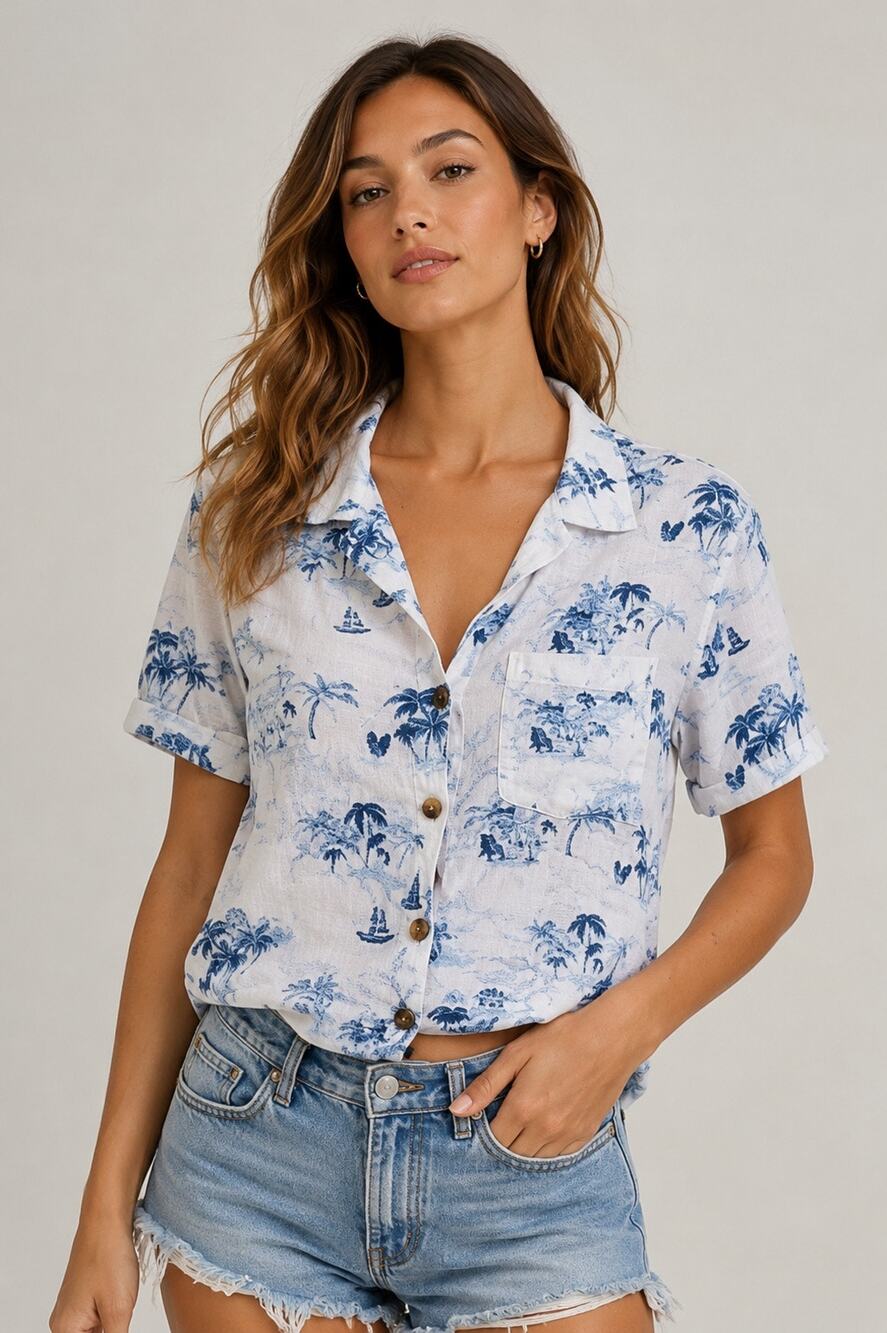 Abercrombie & Fitch Tropical Print Button-Front Blouse – Size M